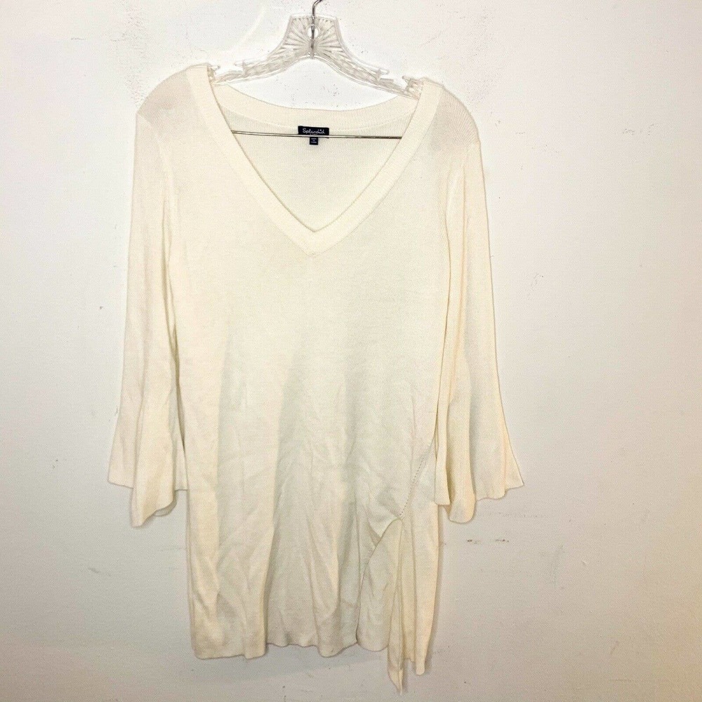 Splendid Sweater Cream Side Split Bell Sleeve V-Neck Soft Cozy Women’s XS